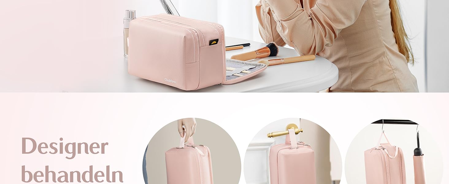 Чоловіча дорожня косметичка Kulturbeutel, водонепроникна, легка, з двома блискавками (Рожева)