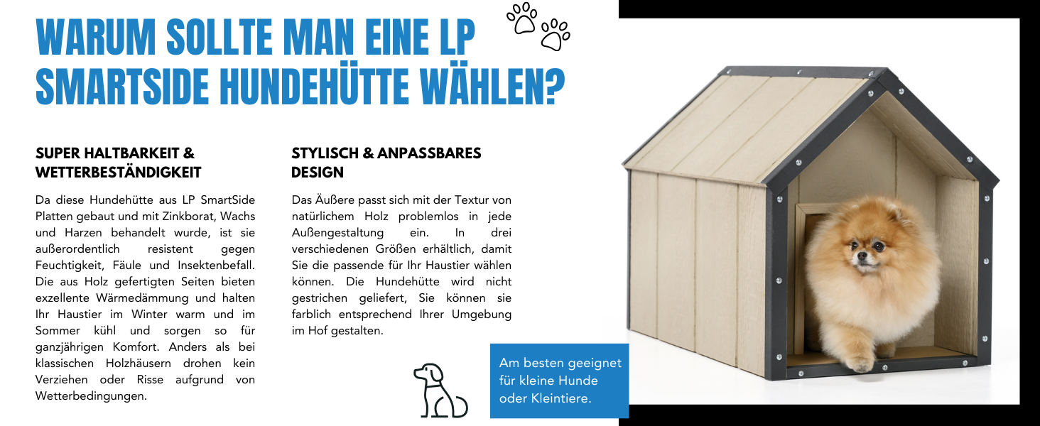 Будка для собак Outdoor, маленькі породи – собачий будиночок з дерева, водостійкий дах 76 x 99 x H80 см, розмір S, Timbela M401-1 розмір M, 76x99xH80cm, натуральне дерево (розмір S, 48x74xH58cm, LP SmartSide дерев'яні панелі)