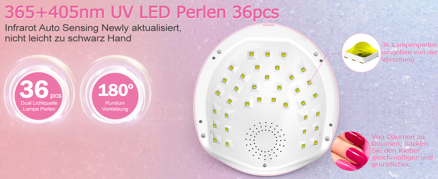 LED UV лампа для нігтів NAILGIRLS 150W з таймером, датчиком та LCD дисплеєм. Підходить для гель-лаку, пальців та нігтів. Рожевий колір.