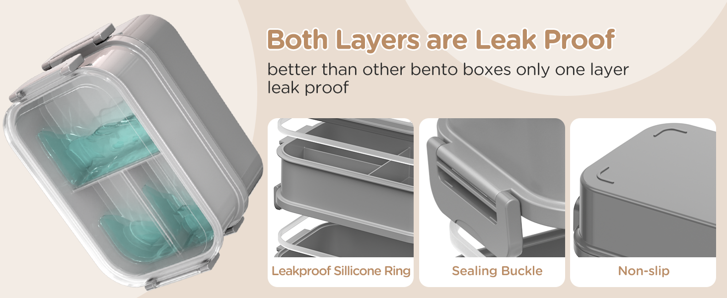 WayEee Ланчбокс для дорослих 2130 мл, великий об'єм, бенто-бокс, витікання захищено, BPA Free, для офісу, школи (сірий)