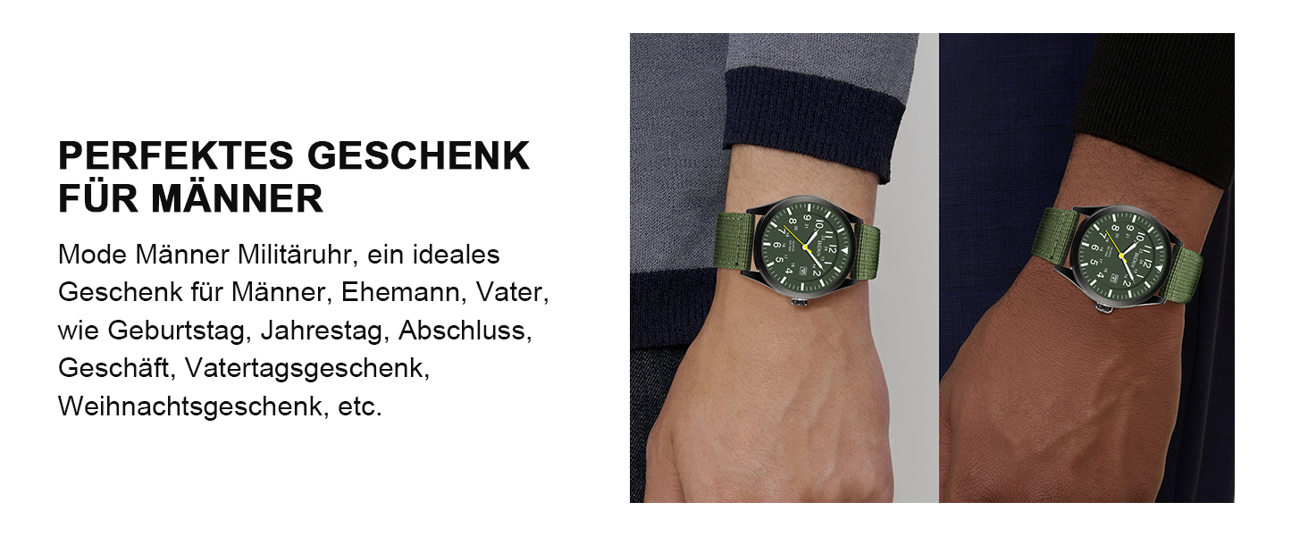 HANPOSH Годинник чоловічий військовий тактичний з датою, водонепроникний 3ATM, кварцовий, з індикатором 12/24 годин (зелений/чорний/зелений)