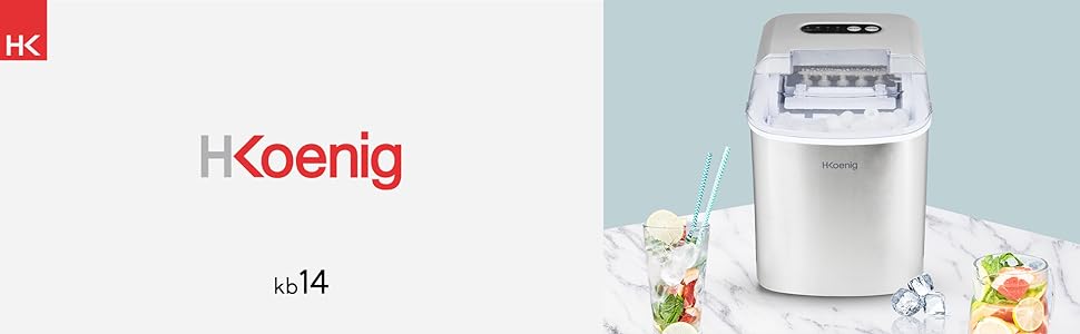 Машина для приготування льоду H.Koenig KUB14, 12 кг/24 год, швидке приготування (6 хв), 2 розміри кубиків, 120 Вт, тиха робота, срібляста