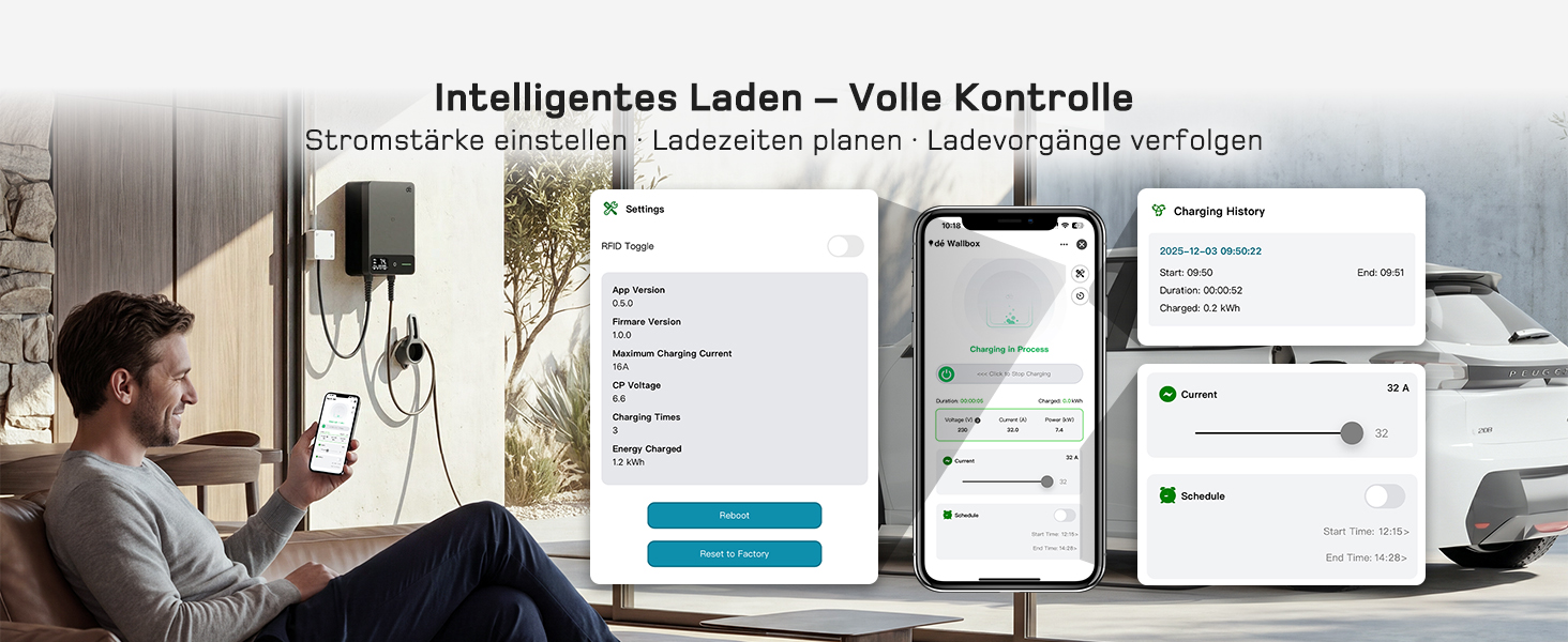 Зарядний пристрій для електромобіля Wallbox 11 кВт з Wi-Fi та кабелем Type 2 7.5м, 3 фази (6-16A, 400V), для BEV/PHEV, захист RCD Type A 30mA/DC 6mA, IP54, чорний