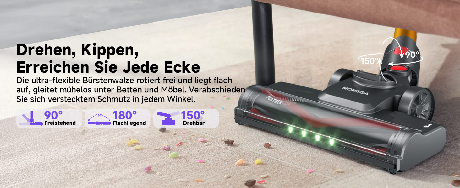 MONSGA Бездротовий акумуляторний пилосос з дисплеєм, 45000Pa, 50 хвилин роботи, антизаплутана щітка, самостійна парковка, док-станція на стіні, 8-шарова фільтрація, безщітковий двигун, для твердих поверхонь, килимів, шерсті тварин, авто