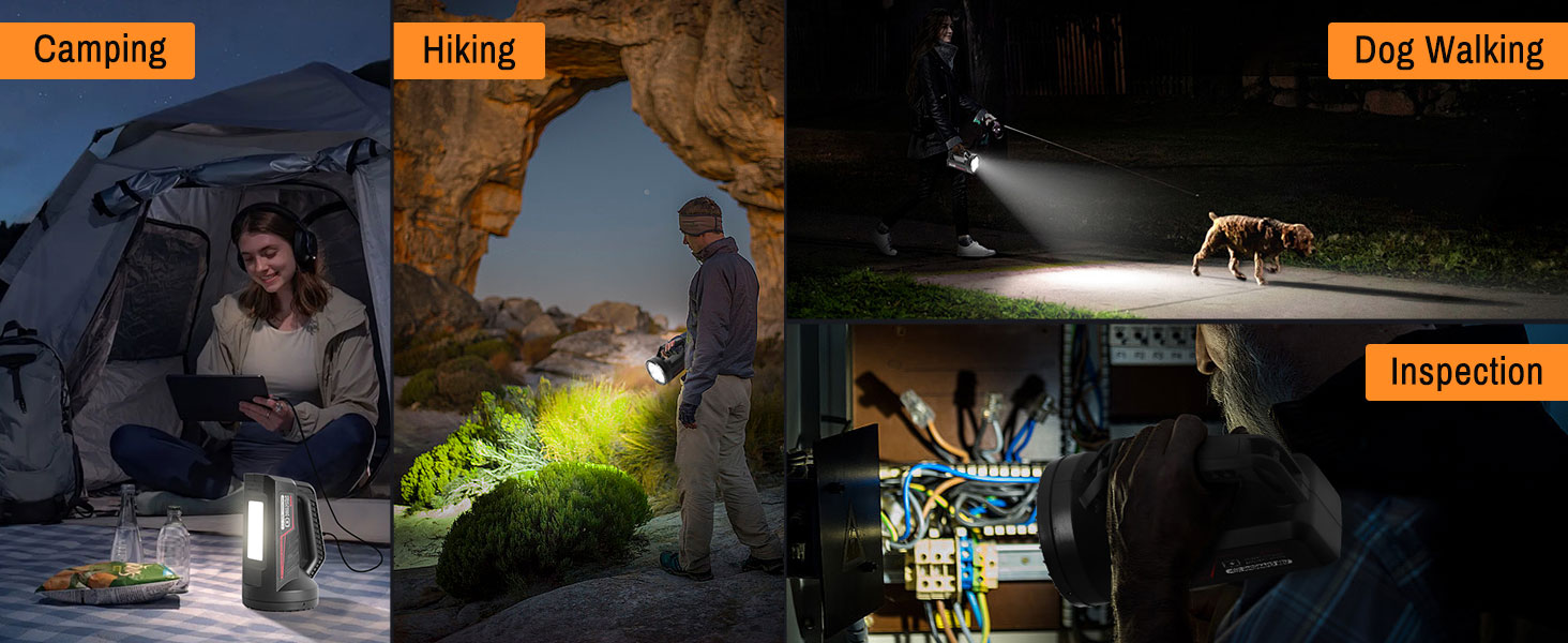 ERAY LED ліхтар 11000 лм, ручний прожектор, акумулятор 9600mAh, 6 режимів, IPX4 водостійкий, Power Bank, потужний ліхтар для кемпінгу, походів, надзвичайних ситуацій, активного відпочинку