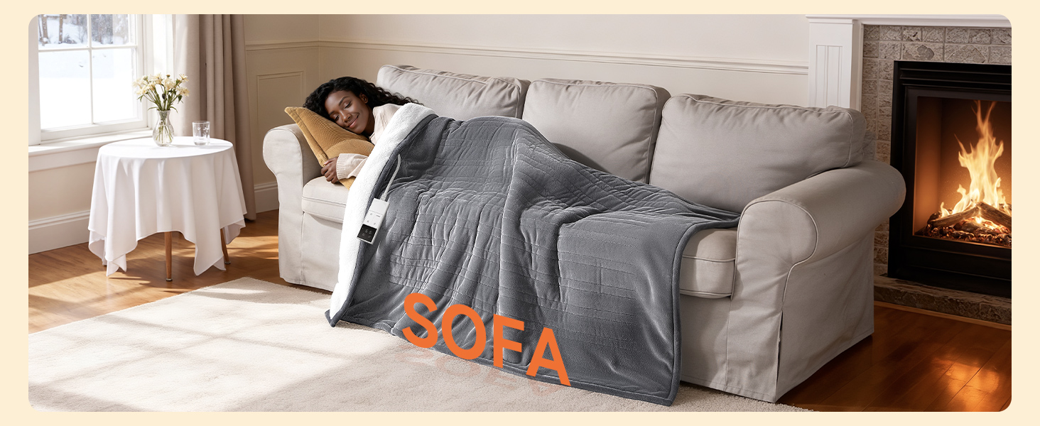 Електрична гріюча ковдра з 9 зон нагріву, таймером та функцією пам'яті, 160x120 см. Двостороння фланель та штучне хутро. Для 1 особи/дивану