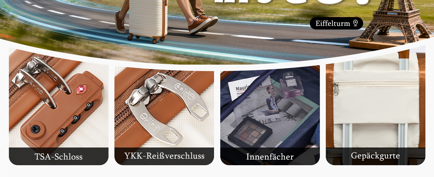 Набір валіз COOLIFE: велика (55x35x20 см) + маленька (40x25x20 см) для ручної поклажі Ryanair & Easyjet, ABS, 2 шт, з TSA замком, чорний/коричневий