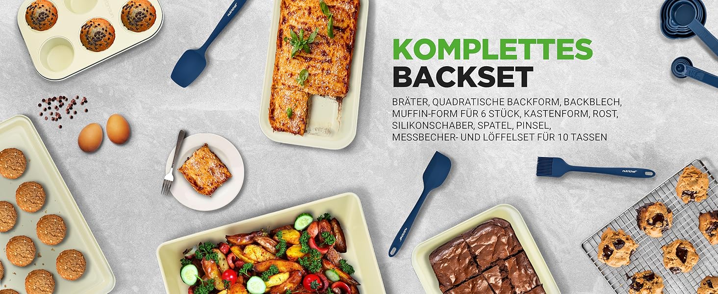 Набір кухонного посуду NutriChef 54 елементи – сковороди, каструлі, аксесуари, з ножами, формами для випічки – для Induktion, газу та електро – здорове та знежирене приготування їжі