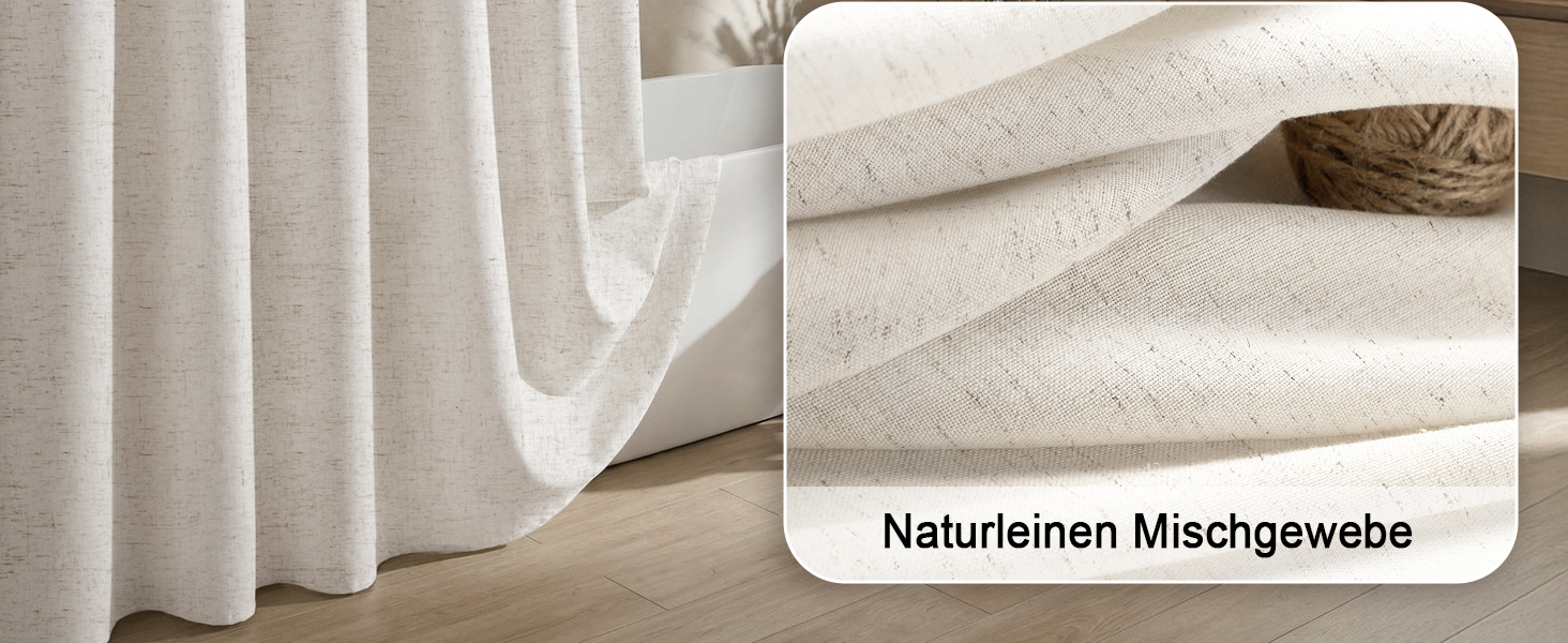 Штора для душу льон 180x200 см, Бохо стиль, водонепроникна, анти-грибок, біла - для ванної кімнати