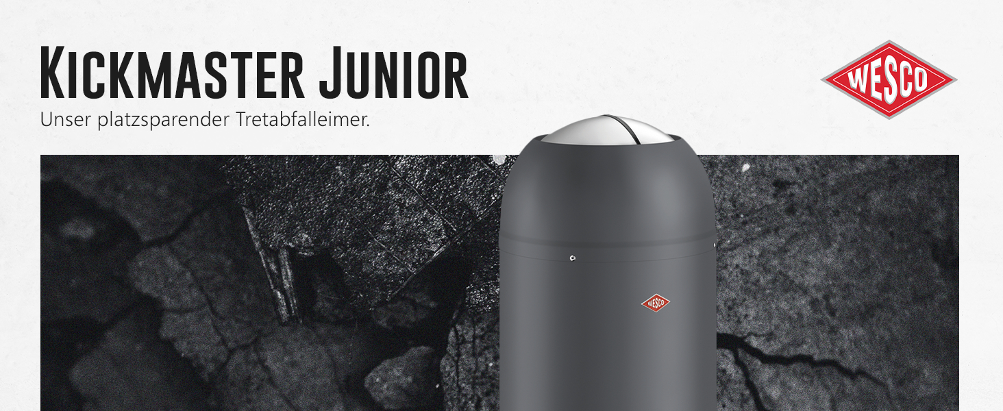 Сміттєвий кошик WESCO Kickmaster Junior на 12 л, графіт матовий, зі сталевим корпусом та м'яким закриванням