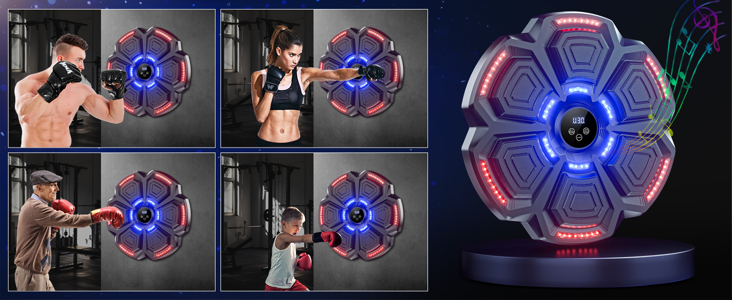Music Boxing Machine for Adults & Kids - LED Light Electronic Punching Bag with Bluetooth Speaker & 9 Speed Modes