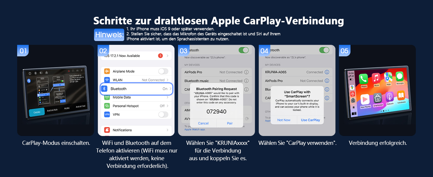 Портативна автомагнітола Krunia 8'' з Apple CarPlay і Android Auto, 1440x900 HD-дисплей, магнітне кріплення, OTA-оновлення, камера заднього виду, Bluetooth, голосове керування, GPS-навігація