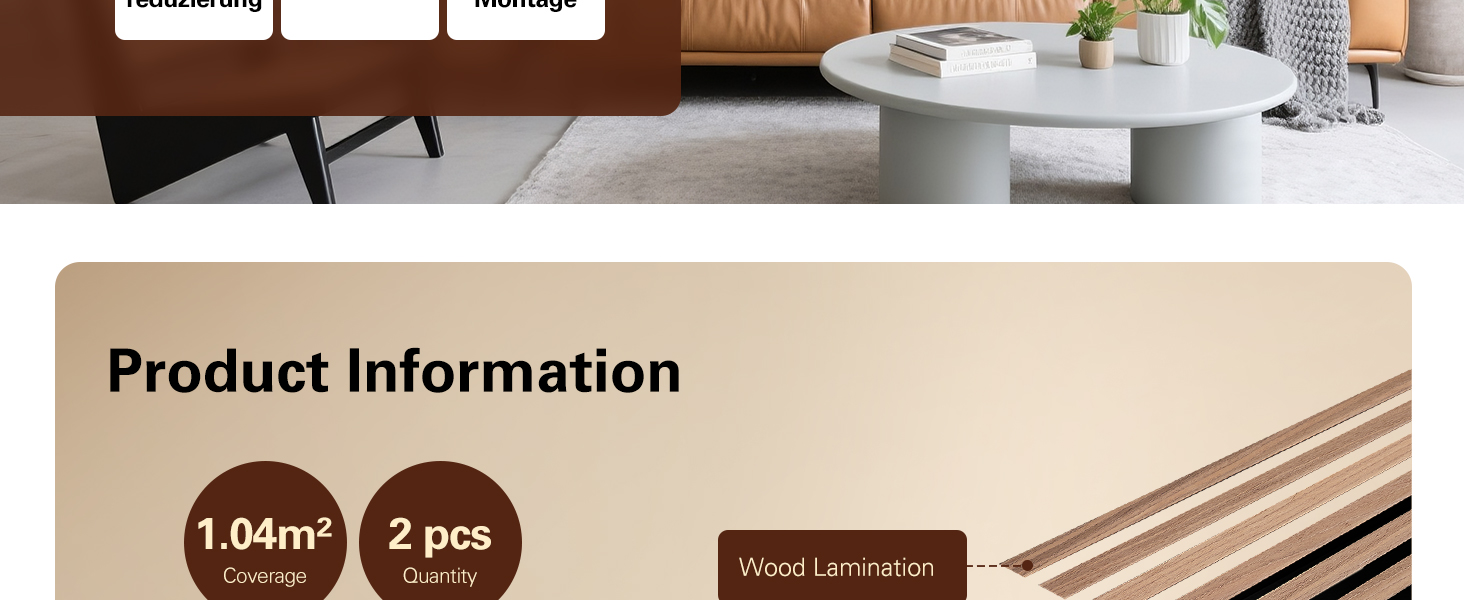 Акустичні панелі з дерев'яного шпону самоклеючі, набір 2 шт. 100x52 см, звукопоглинаючі стінові панелі для шумоізоляції та декору вітальні, офісу, коричневі