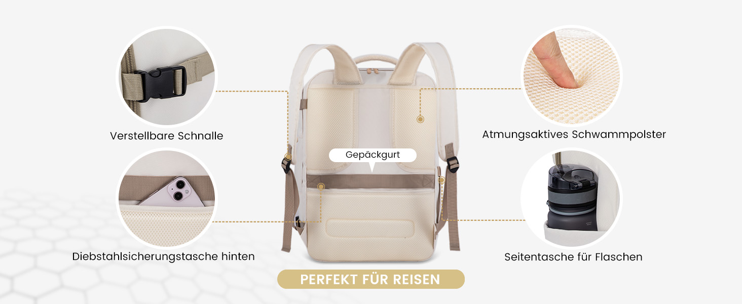 LOVEVOOK Рюкзак для ручної поклажі, 40L, жіночий, для подорожей, великий, водонепроникний, з відділенням для ноутбука 17 дюймів, валіза-рюкзак, для подорожей, роботи, бізнесу, білий, кофейний колір