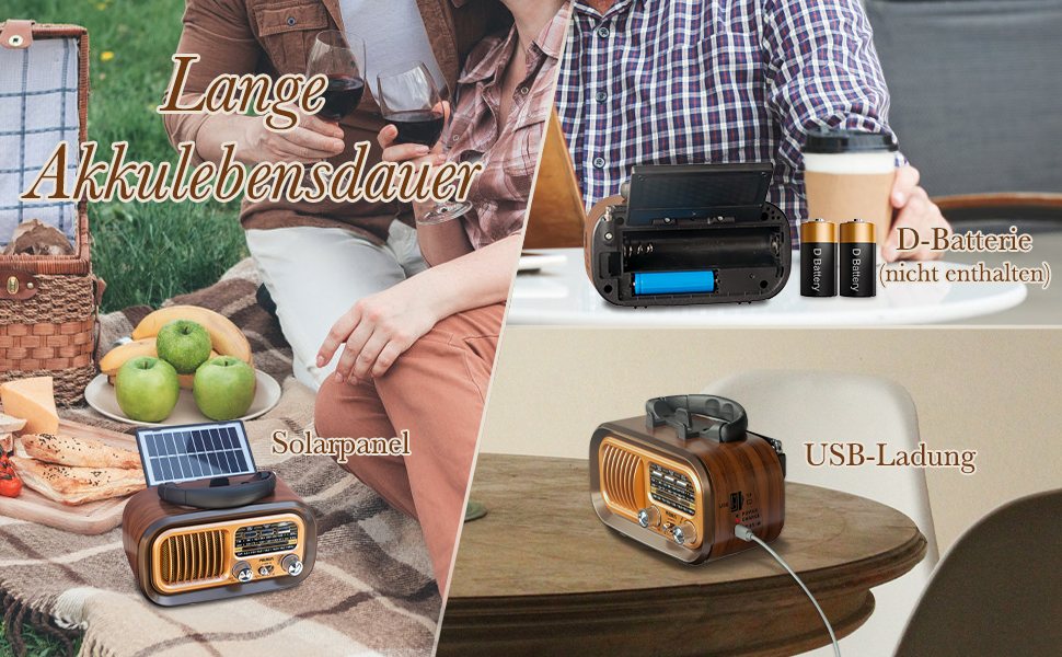 Вінтажне радіо Prunus J-150 AM/FM/SW з Bluetooth, USB/TF, сонячною панеллю та акумулятором 1200 mAh