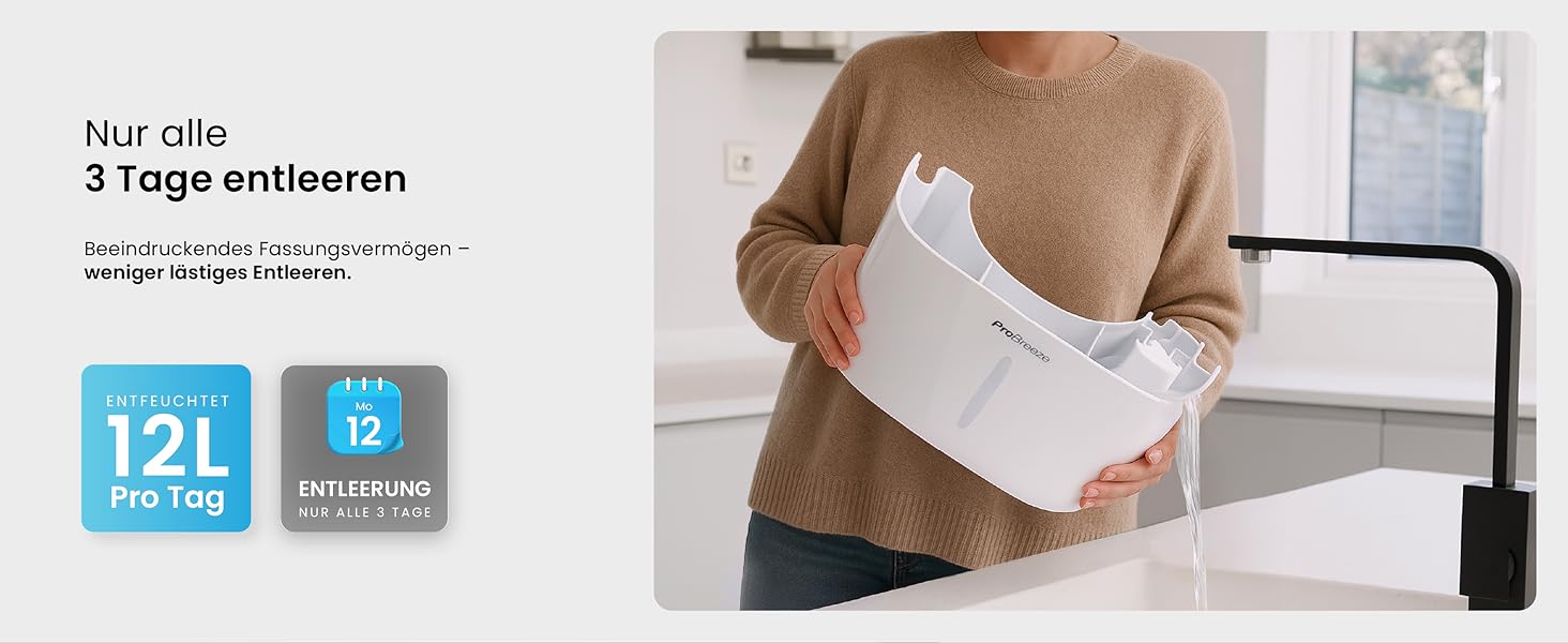 Про Бріз® Eco Kompakt 12L/день - Розумний осушувач повітря з Wi-Fi, LED-дисплеєм, функцією сушіння та автоматичним вимкненням (12л, 20 м²)