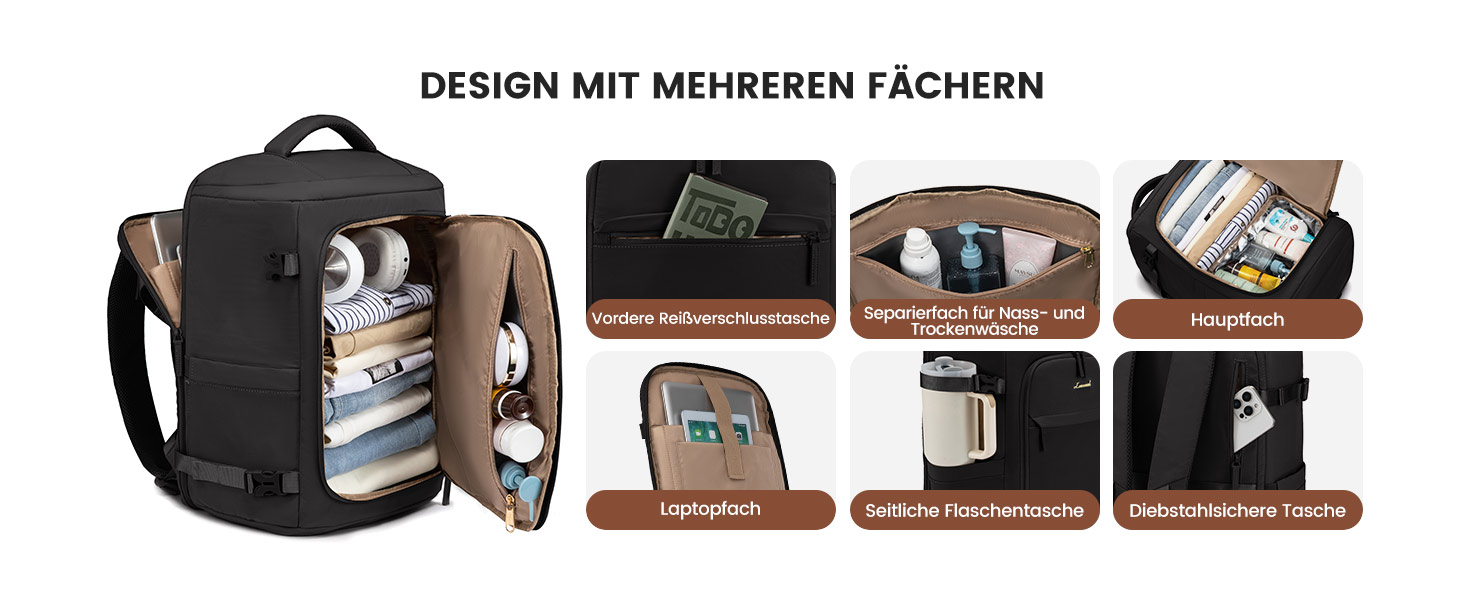 Чорний жіночий рюкзак LOVEVOOK 50L для подорожей, авіаперельотів та роботи, 17 дюймів