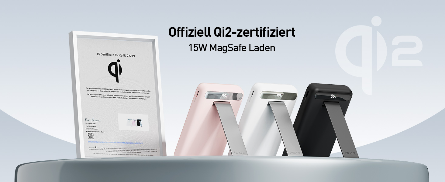 Магнітний бездротовий павербанк iWALK Magnetic 15W 10000mAh, Qi2 сертифікований, з LED-дисплеєм та підставкою, швидка зарядка для iPhone 16/15/14/13/12 Pro Max/Plus/Mini, Рожевий
