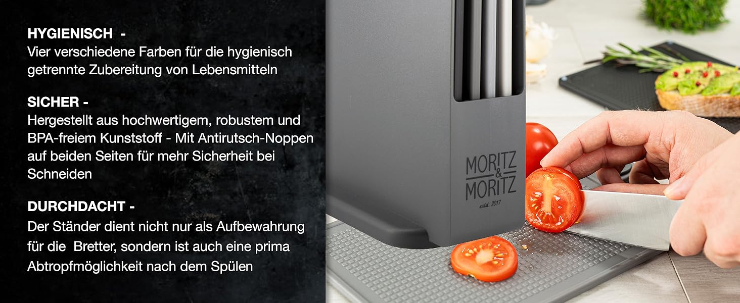 Набір кухонних дощок Moritz & Moritz 4 шт. 20,5×14,5 см, нековзні, з ручками для безпечного нарізання продуктів