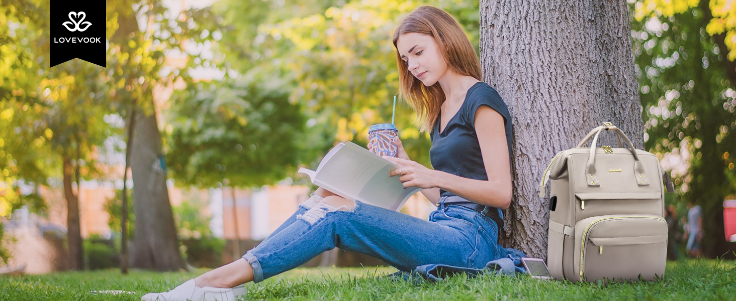 LOVEVOOK Рюкзак для жінок, шкільний рюкзак, рюкзак для ноутбука, водонепроникний, з USB-портом, для навчання, роботи, подорожей, темно-сірий, 17' (15.6', сірий Taro)