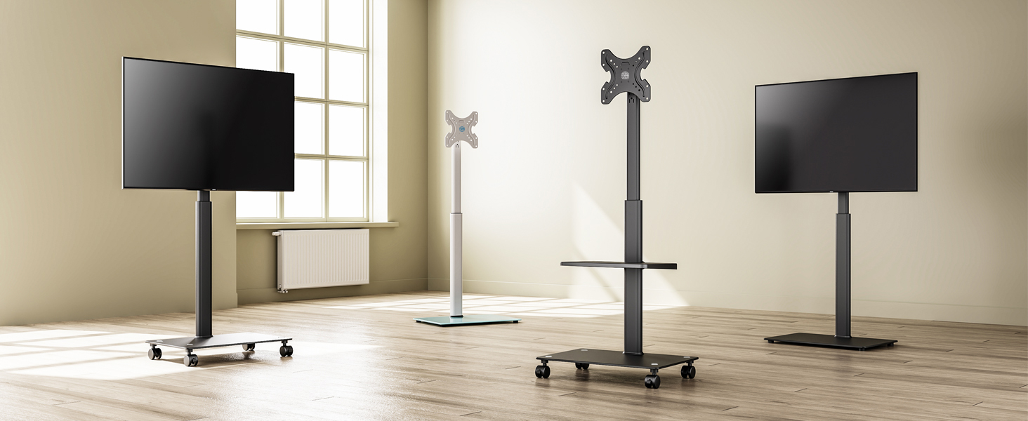 FITUEYES Rolling TV Stand with Wheels - Tilting ±15° Swivel ±35° Adjustable Height TV Cart for 19-42 inch Flat Screen TVs up to 35kg, VESA 200x200
