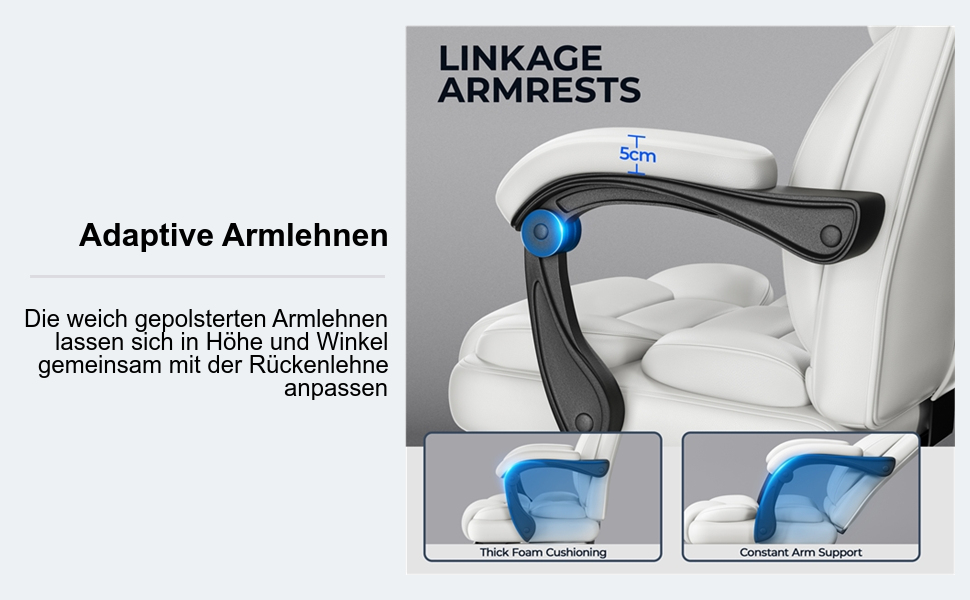 Ергономічне крісло Yaheetech для офісу, шезлонг з підставкою для ніг, комп'ютерне крісло з регульованими підлокітниками, висока спинка, регульована висота (Білий)