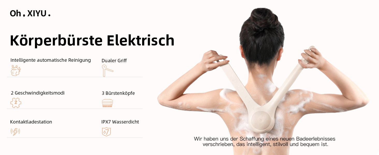 Електрична щітка для спини Gentle Exfoliating, з довгим ручним, для глибокого очищення, для жінок, чоловіків, літніх людей, рожевого кольору