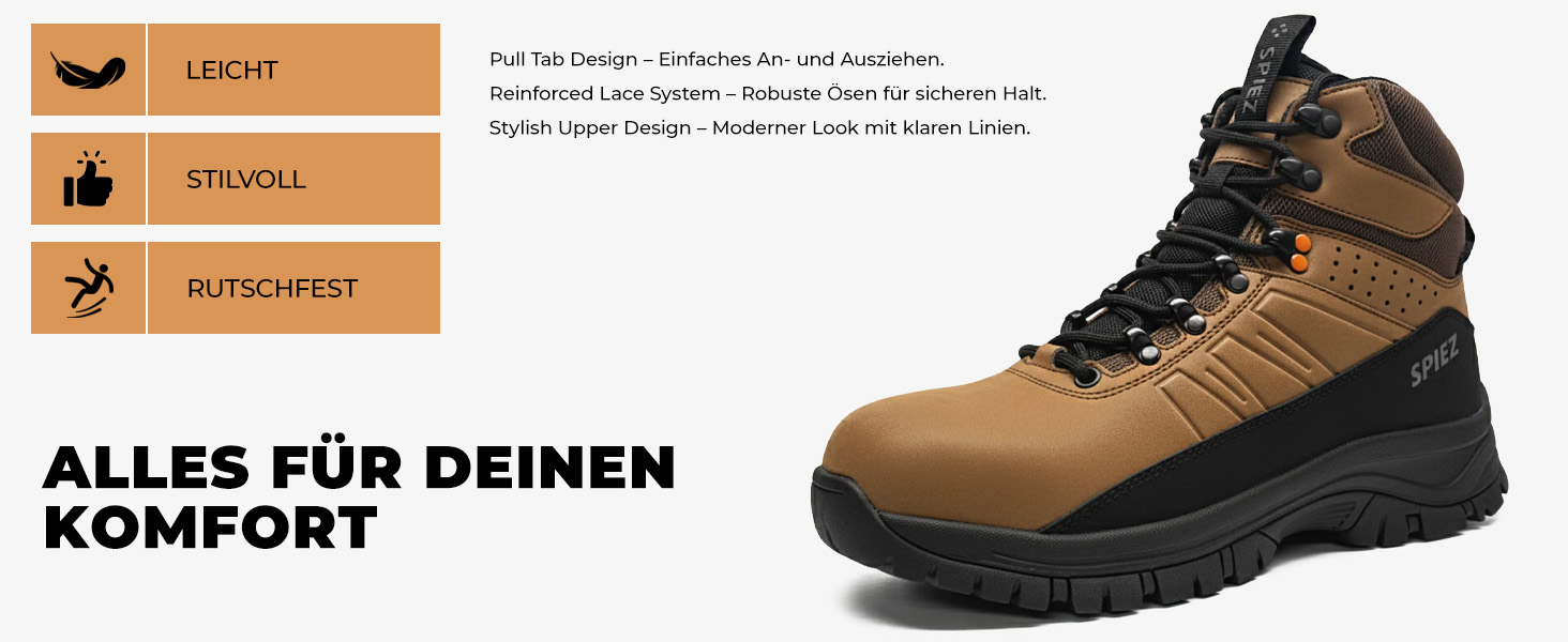 Черевики безпеки Spietz для чоловіків: легкі робочі черевики з композитною захисною капою, антистатичні, неслизькі, водонепроникні, для промисловості та будівництва, коричневі, розміри EU 39–46 43 EU
