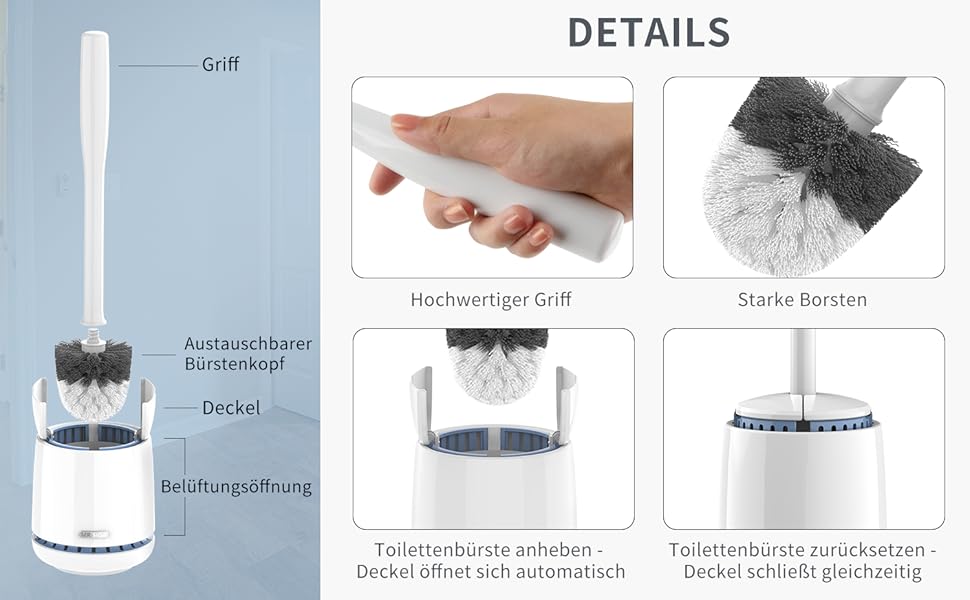 Набір для чищення унітазу Mr.Siga з тримачем: швидке висихання, міцний грифель, преміум якість для ванної кімнати (білий)