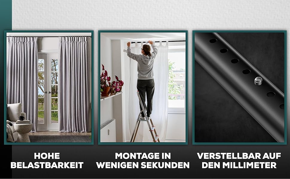 Штанга для штор без свердління 370-420 см, чорна, Ø 32 мм - штанга для кріплення штор, душової кабіни, дверей та шафи