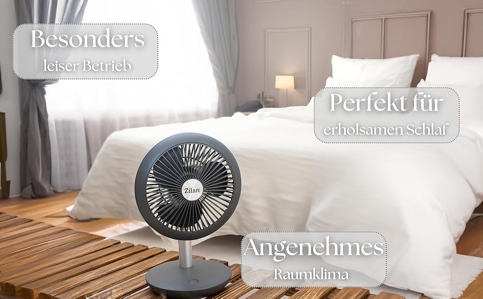 Безшумний настільний вентилятор Zilan | Акумулятор 4000 mAh | Регульований кут 90° | 4 швидкості | 15 годин роботи без дроту | Allegra Anthrazit
