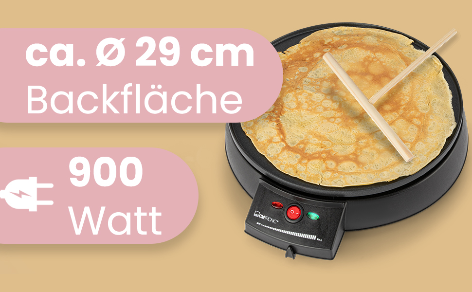 Clatronic® Crepe Maker for crepes with Ø29 cm | including batter dispenser | Crepe Maker | non-stick coated surface | continuously adjustable thermostat | Crepemaker | pancake maker with 900W | cm 3372
