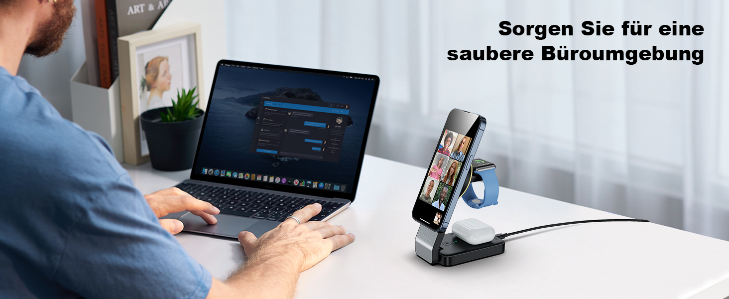 3-в-1 Станція Бездротової Зарядки: iPhone, Apple Watch, AirPods (Біла/Чорна)