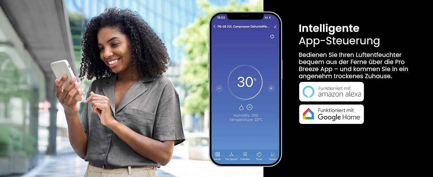 Про Бріз Зволожувач повітря 25л/добу - для приміщень до 30 м², 4 режими роботи, цифровий дисплей, шланг для зливу, функція сушіння білизни, таймер, проти вологи та плісняви.