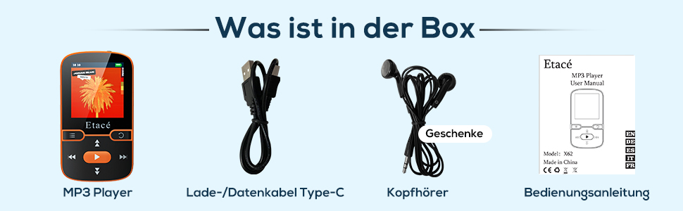 MP3 плеєр Bluetooth 5.3 Orange: Спорт, 16GB, Радіо, E-Book, Крокомір, Запис голосу, MicroSD до 128GB