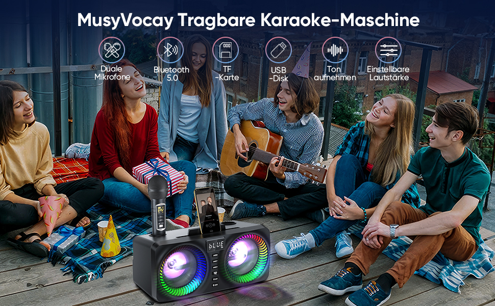 Портативна караоке-система з 2 бездротовими мікрофонами та 30W потужністю, NT001-RED-US