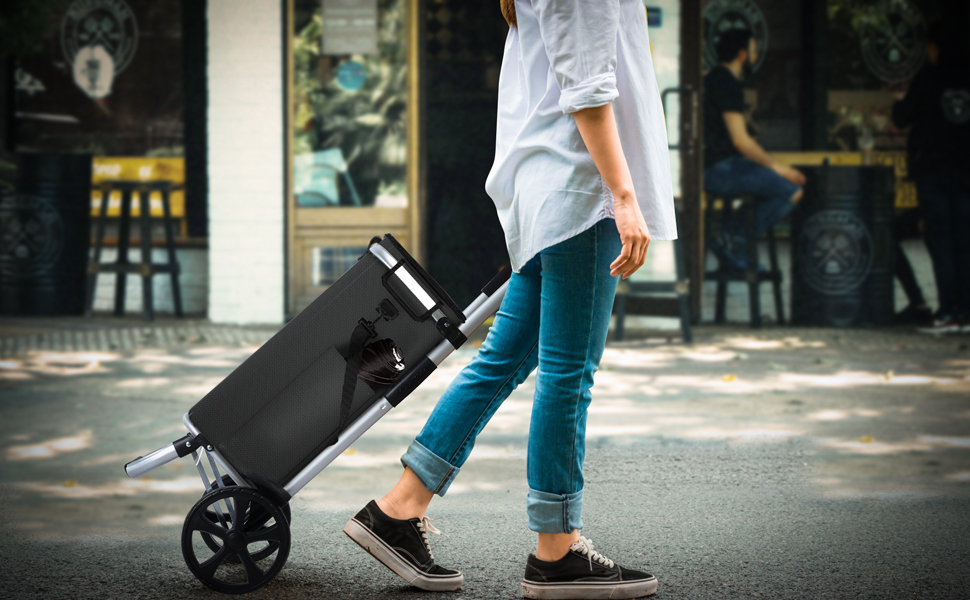 Складна господарська сумка-візок VOUNOT 50 л з алюмінію, водонепроникна з термовідділенням, великі колеса з бризковиками, чорна