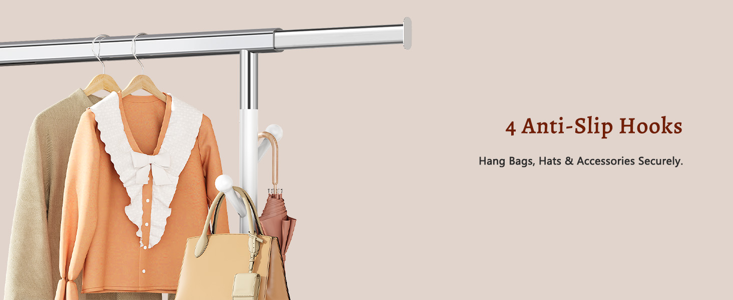 Стійка для одягу на колесах FAVOOOSTY, металева, мобільна, до 200 кг, швидка збірка, білий колір, 1 перекладина