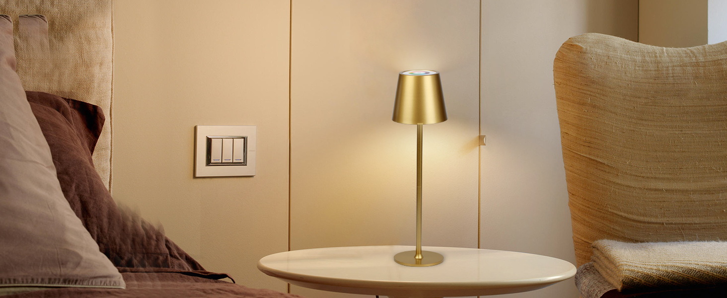 2 шт. Бездротові LED-лампи настільні, перезаряджувані, 3000K та RGB, USB-C, 5500mAh, золоті (2 шт.)