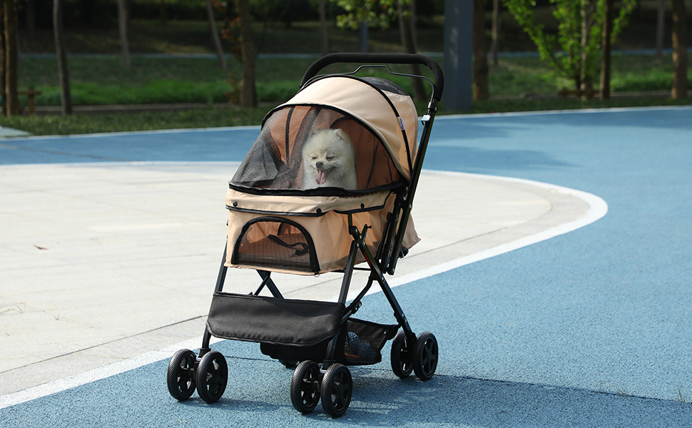 PawHut Будь-куди: Візок для собак і котів, Pet Stroller, коричневий, 76,5 x 52 x 95 см