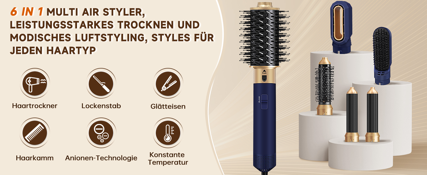 Фен-щітка 6 в 1 для волосся: стайлер, плойка, об'єм, локони