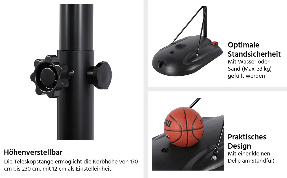 Yaheetech Portable Outdoor Basketball Hoop Stand with Wheels - Adjustable Height 217-277cm Black