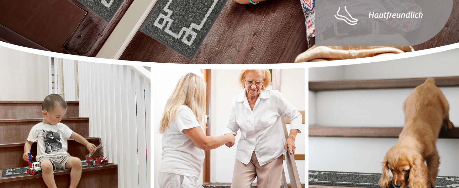 Килимочки на сходи BEQHAUSE, 4 шт., самоклеючі, для дітей, літніх людей та домашніх тварин, 100% поліестер, TPE-підкладка, 22x70 см, темно-сірий