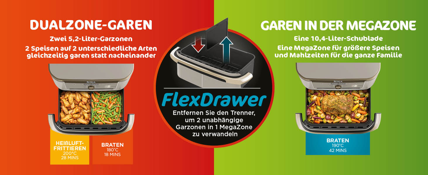 Ninja Foodi FlexDrawer AF500EUSD - Аерофритюрниця з двома зонами 10.4 л, Stone Gold. Фритюрниця без олії, антипригарне покриття, легке миття