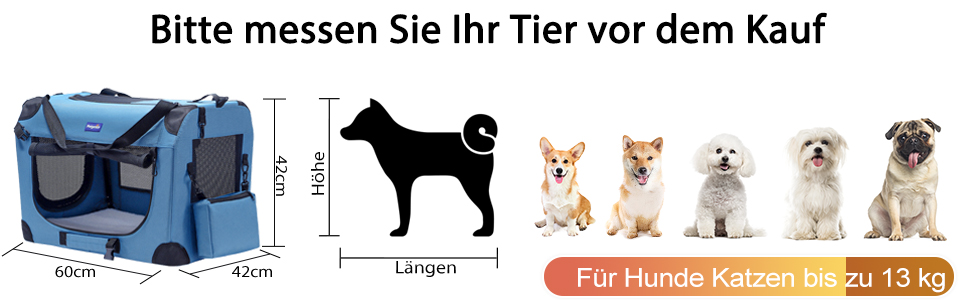 Транспортний бокс для тварин Petprsco з м'якими стінками, 3-дверний, для котів та маленьких собак, блакитний, 60x42x42 см