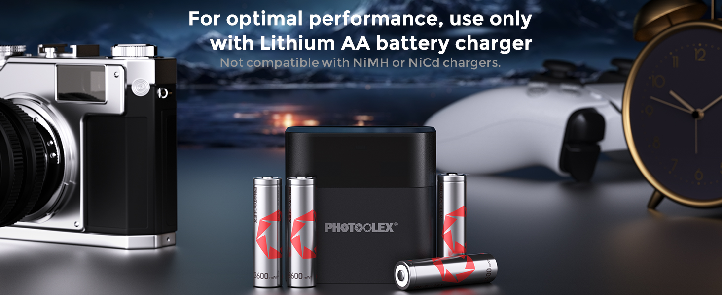 Акумулятори PHOTOOLEX AA Li-ion 1.5V 3000 mWh, набір 8 шт. з кейсом для зберігання та зарядки, висока ємність