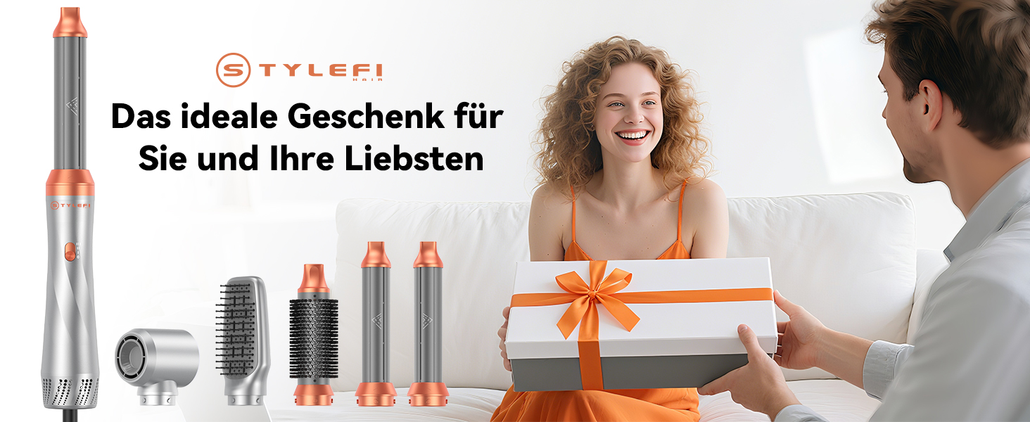 Фен-щітка Air Styler 5-в-1: стайлер, локони, об'єм, сушка, випрямлення. Потужність 800W, для жінок, помаранчевий колір