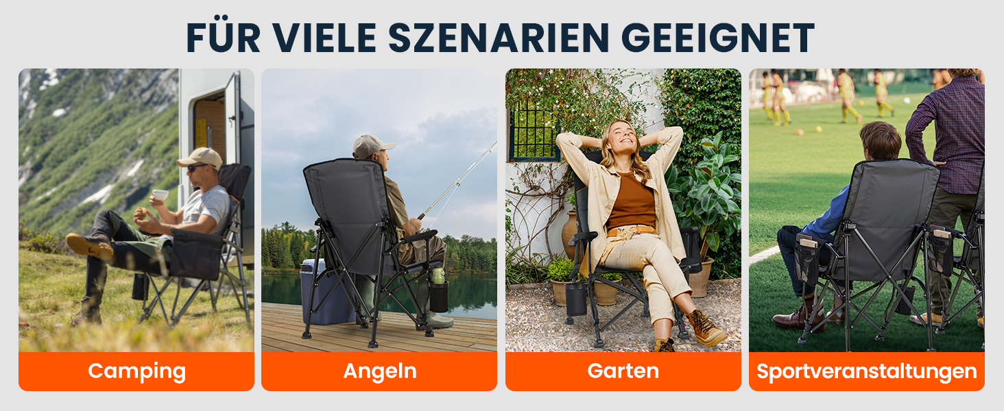 Кемпінговий стілець OVERMONT з високою спинкою, складний, з підголівником - до 226 кг - для пікніка, походу, саду