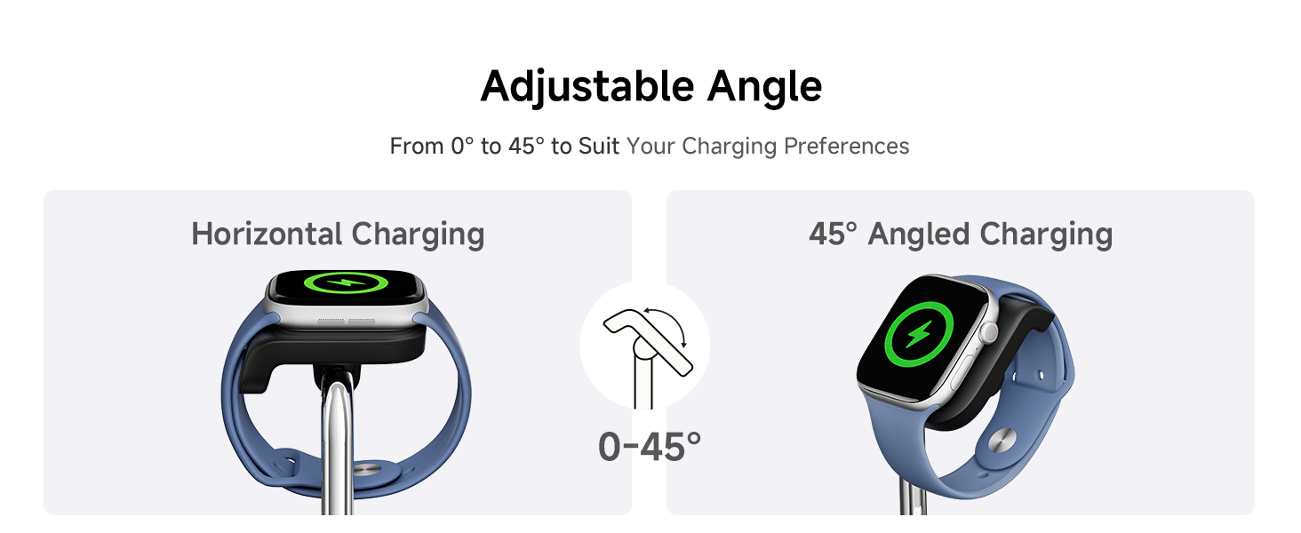 Зарядний пристрій для Apple Watch SwanScout 505A (Чорний): сумісний з Ultra 3, SE 3, Series 10, 9, 8, 7, 6, 5, 4, 3, 2, SE 2, 5W, бездротовий, регульований кут