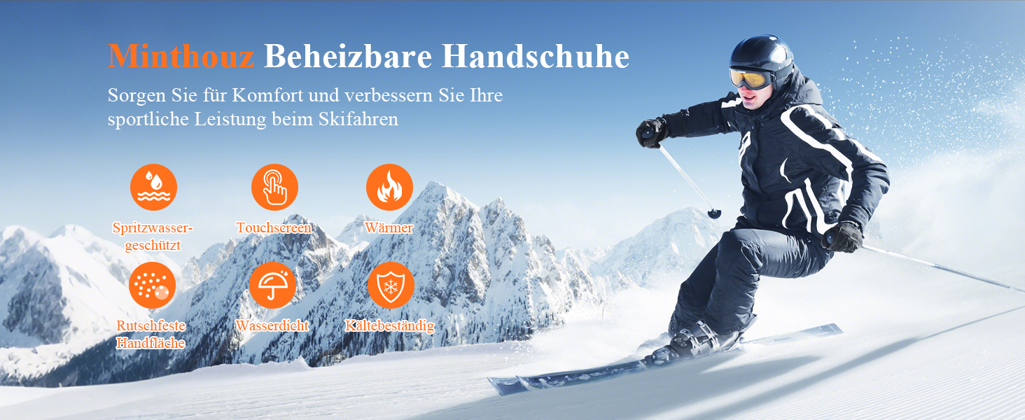 Обогріваючі рукавички Minthouz 5V 5000mAh USB-C з регулюванням температури, водонепроникним екраном та 3 рівнями нагріву - ідеальні для зимових пригод, роботи та спорту
